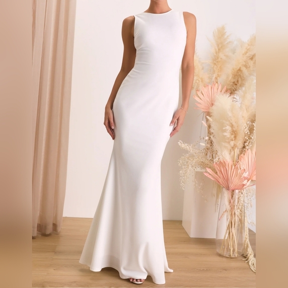 Lulus Va Va Voom White Backless Sleeveless Mermaid Wedding Maxi Dress, Size XL - Picture 6 of 13